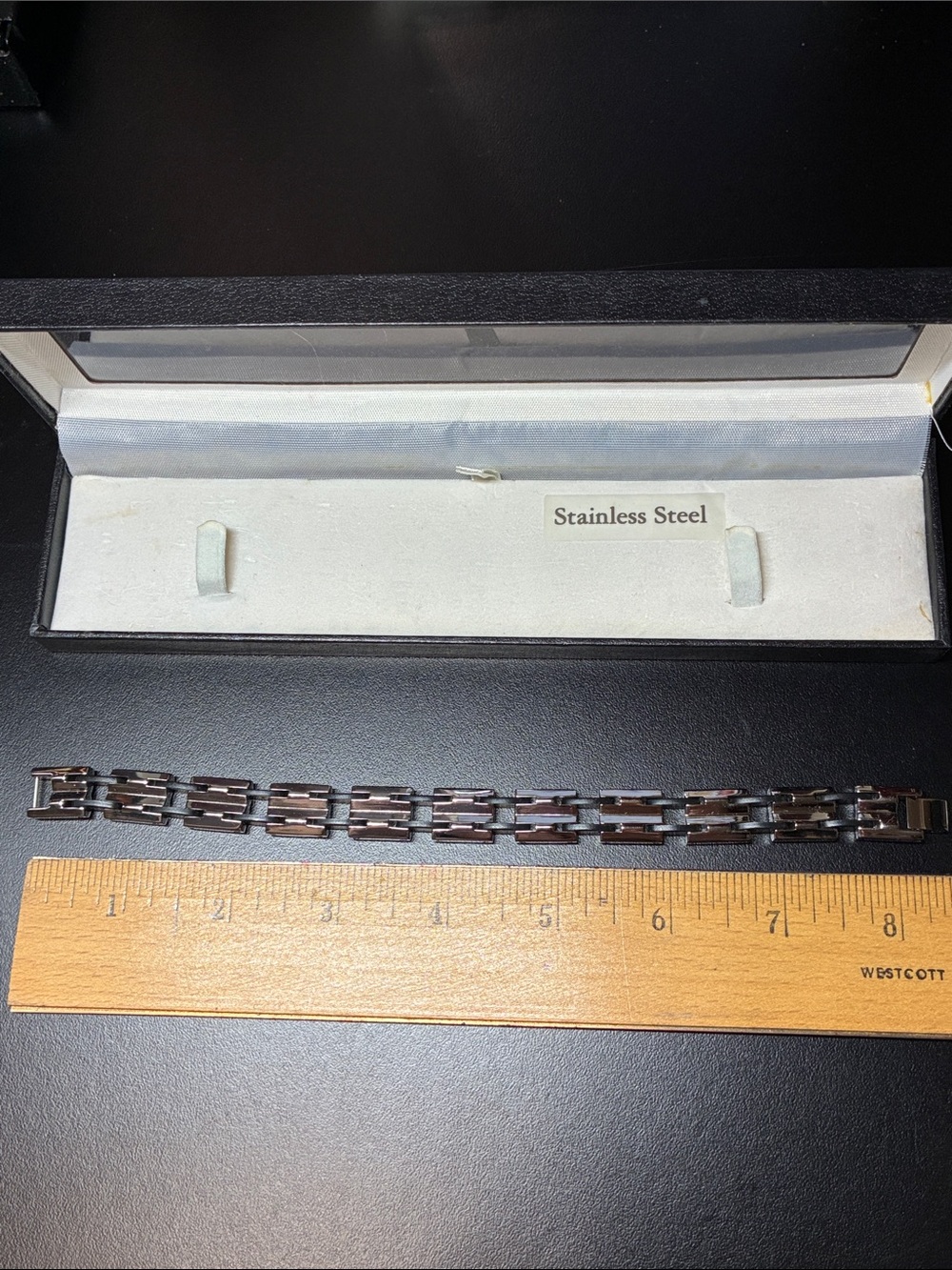 Stainless Steel and black Men's Link vintage Bracelet - Picture 3 of 16
